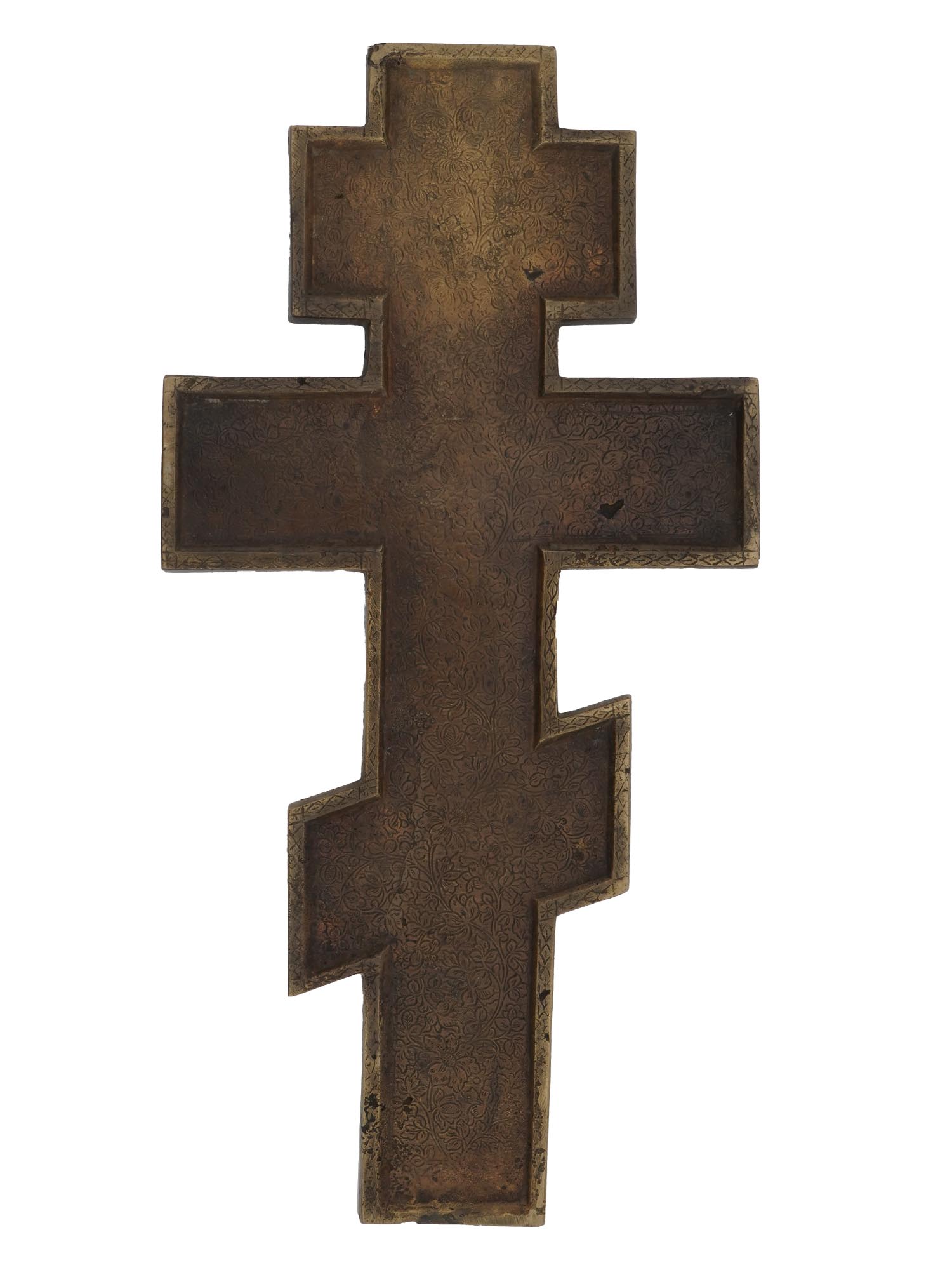 ANTIQUE RUSSIAN ORTHODOX CAST BRONZE ENAMEL CROSS PIC-2